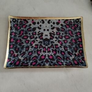 Bath & Body Works Gold and Pink Animal Print Jewelry Tray